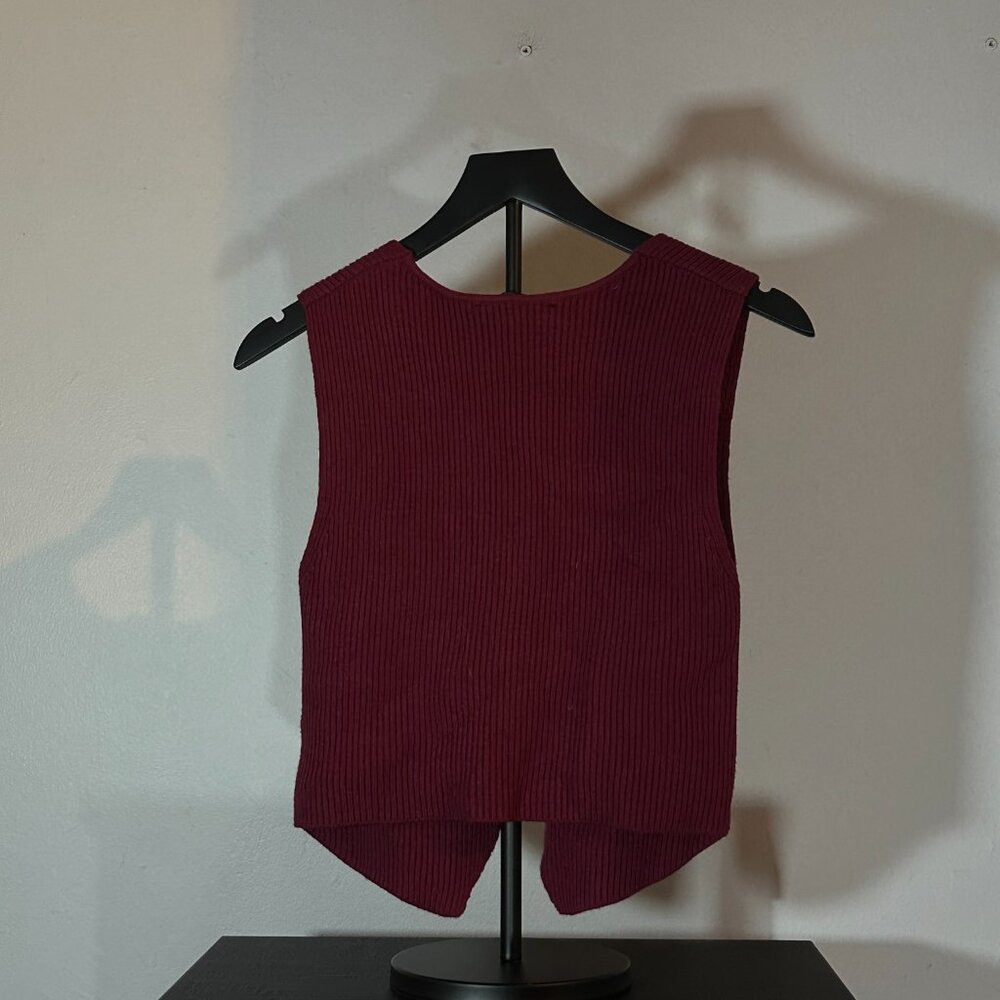 English Factory Burgundy Ribbed Knit Button-Front Vest – Size S - Picture 6 of 8
